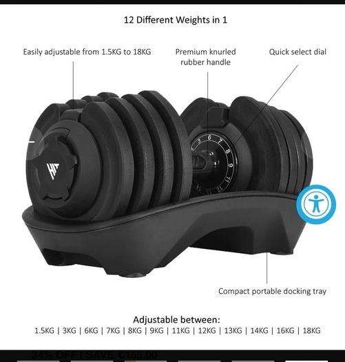 Adjustable Dumbbells 18kg Pair