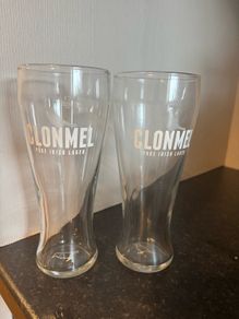 2 Clonmel Pure Irish Lager branded pint glasses