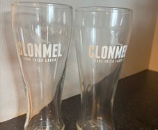 2 Clonmel Pure Irish Lager branded pint glasses