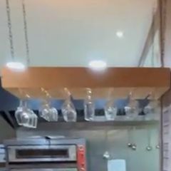 Large Wooden Ceiling-Mounted Hanging Wine Glass Rack with Chains