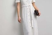 NEW Textured Midi White Dress: Medium - Suit 12-14