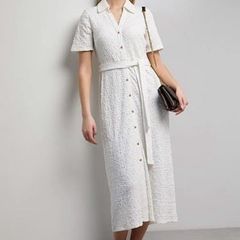 NEW Textured Midi White Dress: Medium - Suit 12-14