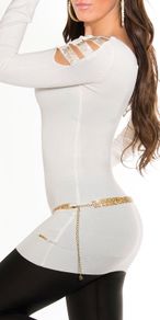 long_sweater_w_rhinestone_at_shoulder__Color_WHITe size uni