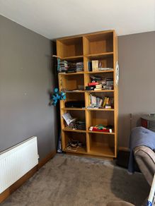 Oak veneered shelving unit