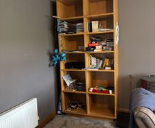 Oak veneered shelving unit