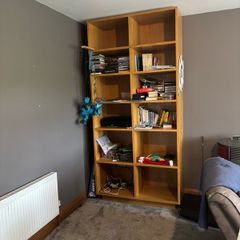Oak veneered shelving unit