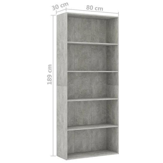 5-Tier Book Cabinet Concrete Grey 80x30x189 cm Chipboard