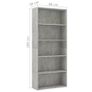 5-Tier Book Cabinet Concrete Grey 80x30x189 cm Chipboard Image 2