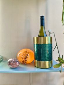 Wine Cooler, Gold Colour Stainless Steel & Green Enamel