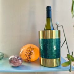 Wine Cooler, Gold Colour Stainless Steel & Green Enamel