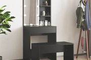 Dressing Table Set with LED Black Engineered Wood