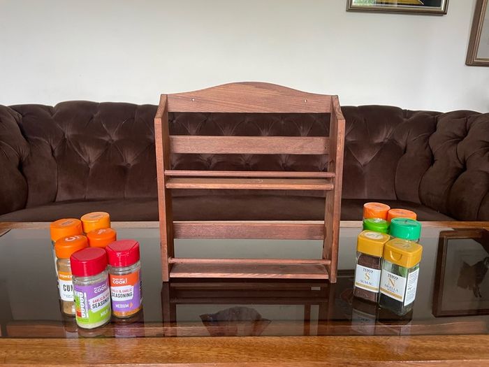 Vintage Wooden Two Tier Counter or Wall Hanging Spice Rack