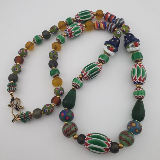 Vintage Venetian African Style Mix Glass Beads Necklace