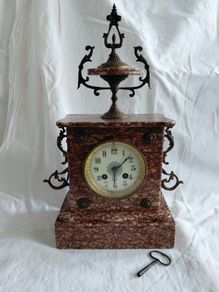 Ornate Antique rose Marble Mantel Clock circa 1900s Working Beautiful