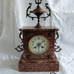 Ornate Antique rose Marble Mantel Clock circa 1900s Working Beautiful