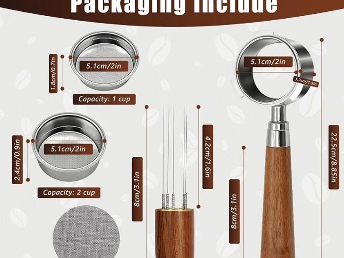 51mm Bottomless Portafilter 3 Ears, Compatible with Delonghi EC680/EC685  100% Stainless Steel with 2 Filter Baskets(Single+Double Shots), WDT Tool, Puck Screen, Metal Base, Solid Wood Handle