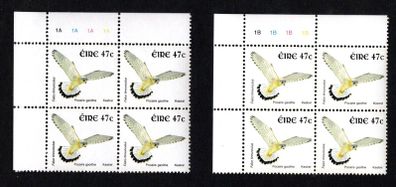 2002-04 Ireland Tenth Definitive series Birds 47c Kestrel Plate Block 1A1A1A1A & 1B1B1B1B Mint Never Hinged (MNH)