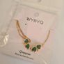Shamrock Gold Steel Clover Necklace Saint Patrick's Day Emerald Green Heart Pendant jewellery Image 2