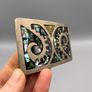 Vintage Alpaca Mexico Belt Buckle - Abalone Inlay, Scrollwork Design (Minor Damage) Image 4