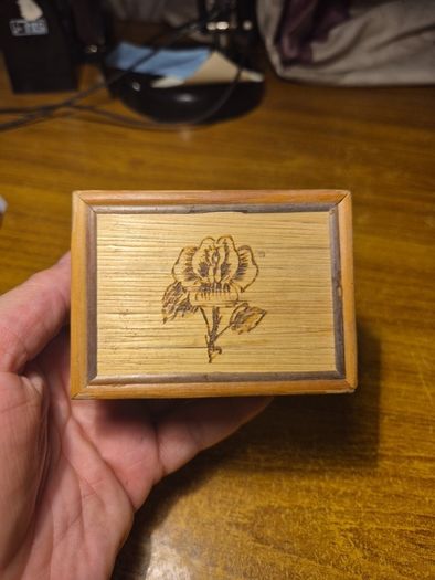 Bamboo & Wicker Small Trinket Box with Burned in Floral Design