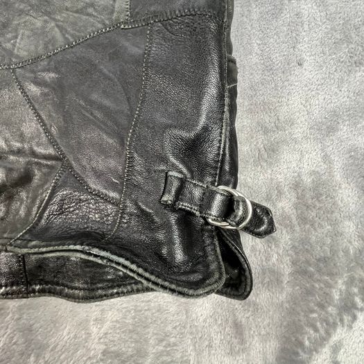 Black Patchwork Leather Vest Waistcoat - Zip Buckles - Large