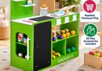 Kids Wooden Grocery Store Playset with Checkout Counter, Conveyor Belt and 35 Accessories