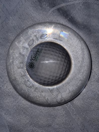 Galway Crystal paperweight with a golf ball