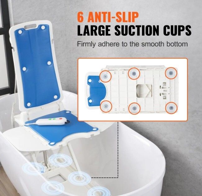 Electric Bath Lift Chair for Elderly  Height Adjustable, Waterproof Bath Seat Lift with Remote Control, 140kg Capacity, Reclining Backrest