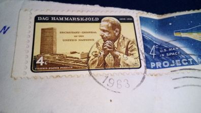 USA Stamps 1963. Hammarskjold, Project Mercury, Atomic Energy Act.