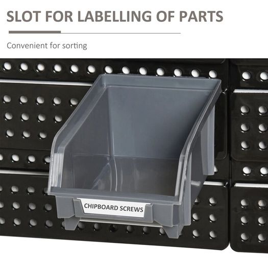 Wall Mounted Storage Bin Rack Tool Organizer with 30 Bins, Pegboard for Garage Workshops Red