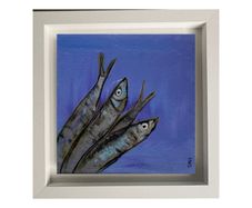 Framed Original Abstract Painting Sardines Art Contemporary Art Painting  Original Gift