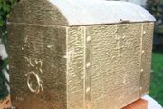 Vintage Brass Embossed Metal Interior Chest 15" x 10" H-12"