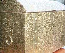 Vintage Brass Embossed Metal Interior Chest 15" x 10" H-12"
