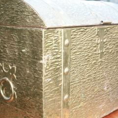 Vintage Brass Embossed Metal Interior Chest 15" x 10" H-12"