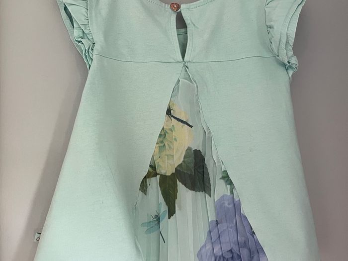 Ted Baker Baby girls mint/aqua T-shirt with bow & floral detail at back Sz 18-24 mths EUC