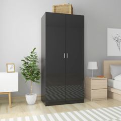 Wardrobe High Gloss Black 90x52x200 cm Chipboard
