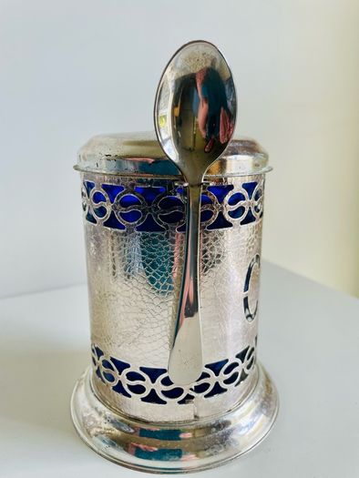 Vintage Queen Anne Silver Plated Coffee Pot Coffee Server Blue Glass Insert