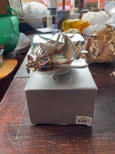Baby silver aeroplane savings box