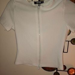 Misguided Zip-Front Ribbed Top, Size 8