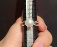 [Size 58] Perlaviva Genuine Freshwater Pearls in Rhodium-Plated 925 Silver Ring