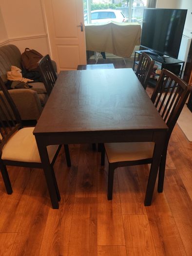 IKEA ekedalen Extendable Dining Table (Black-Brown) & 4 Padded Chairs