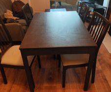 IKEA Extendable Dining Table (Black-Brown) & 4 Padded Chairs