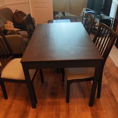 IKEA Extendable Dining Table (Black-Brown) & 4 Padded Chairs