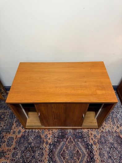 Mid Century Modern Teak Sliding Door Cabinet