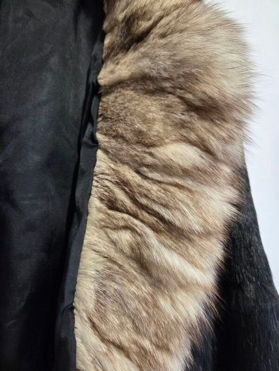 Vintage Real Fur Jacket Size M Elegant Black Glossy Finish, Luxury Evening Wear