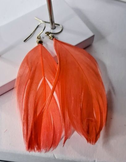 Boho Indie Burnt Orange Feather Earrings
