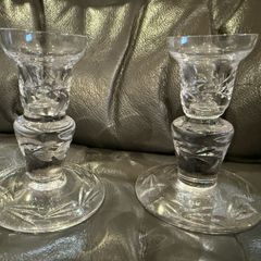 Pair of beautiful  cut glass crystal candlesticks candleholders