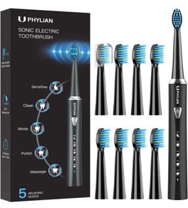 Electric Toothbrush for Adults and Kids - PHYLIAN H7 Rechargeable Whitening Toothbrush with 8 Duponts Brush Heads, 5 Modes, 3 Hours Fast Charge for 120 Days MULTIPLE COLOURS AVAILABLE (FREE POSTAGE)