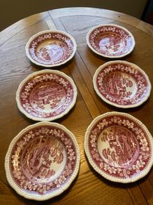 Spode Pink Tower Soup plates