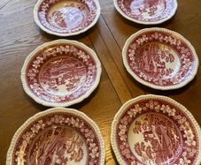 Spode Pink Tower Soup plates